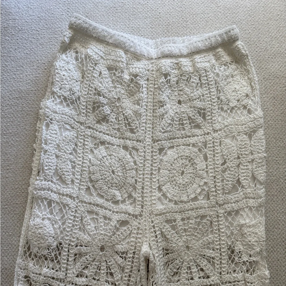 White Crochet Flare Boho Pants - Picture 4 of 6